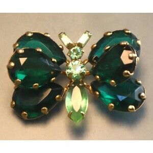 Vintage Juliana Rhinestone Fly Insect Brooch Green Layers